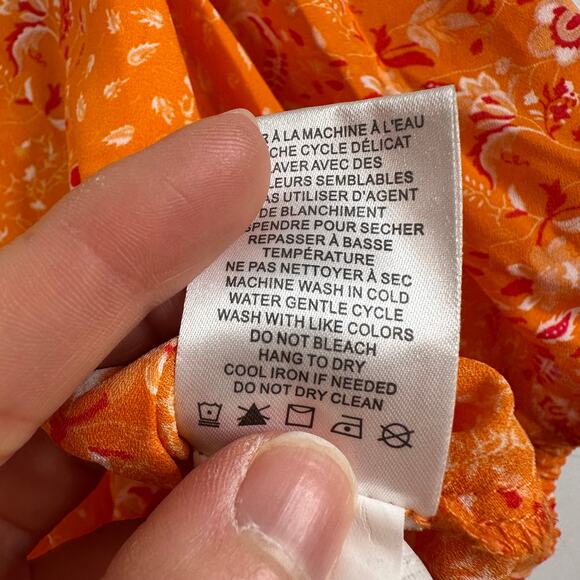 Joie Orange Cropped Tie Button Front Half Sleeve Floral Blouse - Picture 6 of 7